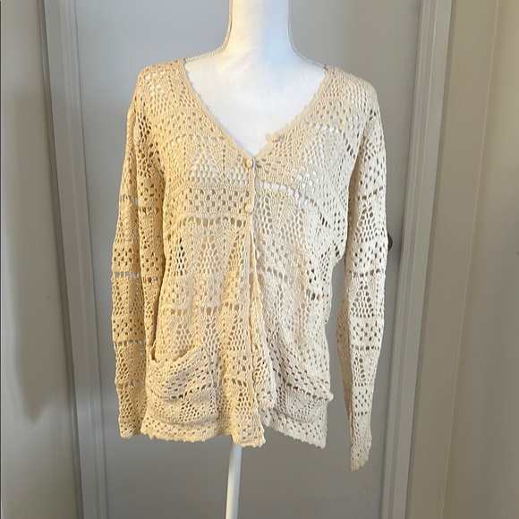 DKNYC Cream Cardigan Sweater with Lace Knit - Picture 1 of 1